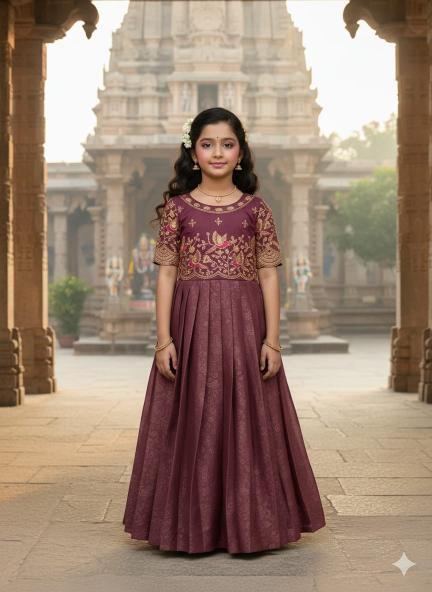 Kids gown georgette silk Maroon Children wear wholesaler
